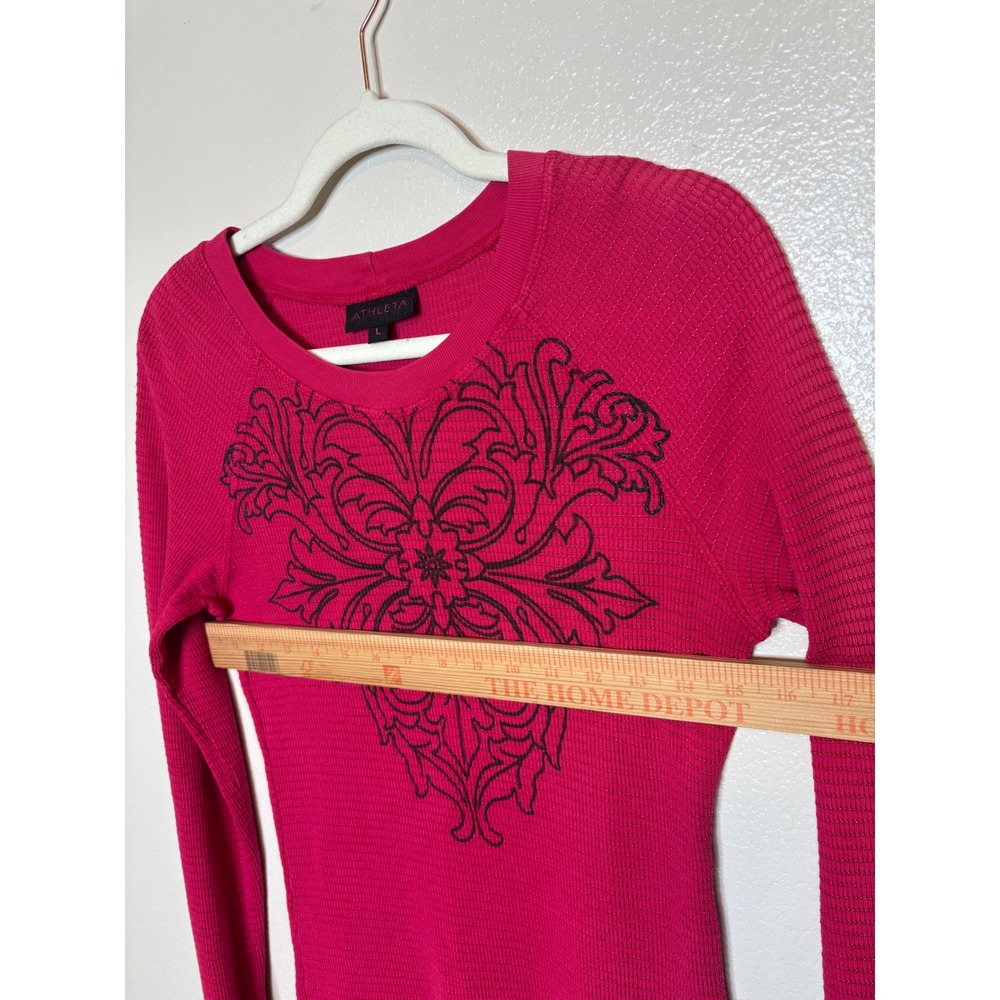 Athleta Y2K 2000 Vintage Magenta Pink Waffle Knit Thermal Top Size Large - Picture 5 of 7
